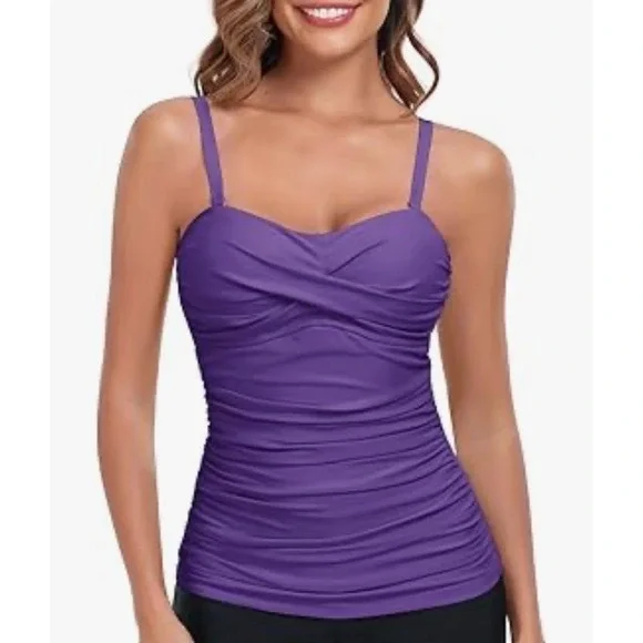 NEW Relleciga Dark Purple Large Ruched Tankini Top‎ Tummy Control - Picture 2 of 9